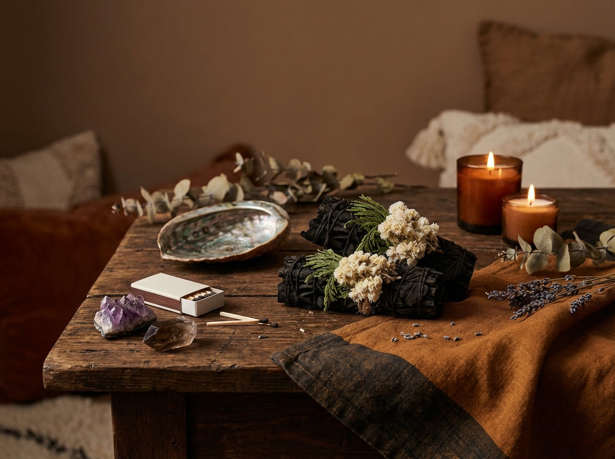 Midnight Bloom · Floral White Sage Smudge