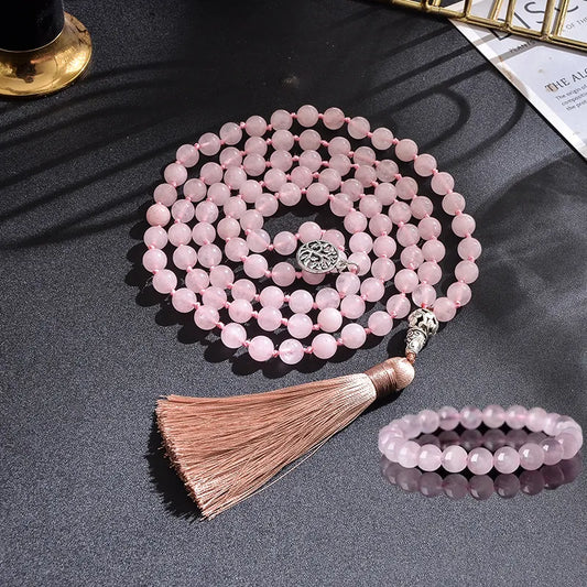 Alma Rose Quartz 108 Bead Mala & Bracelet