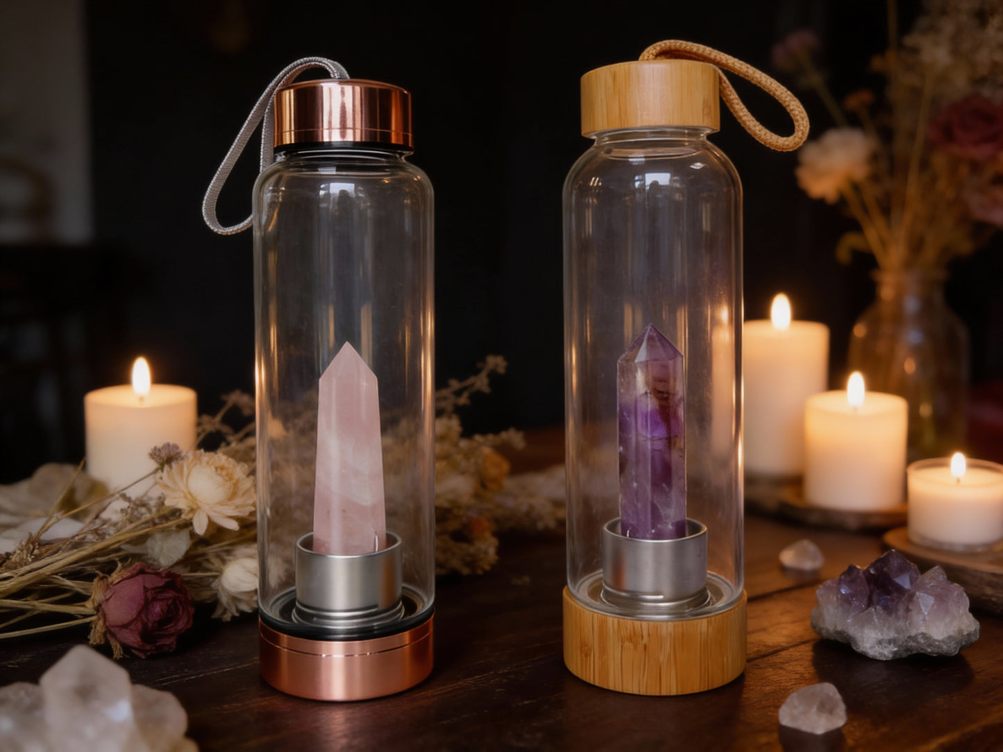 Alma Sanctuary Crystal Infused Glass Water Bottle