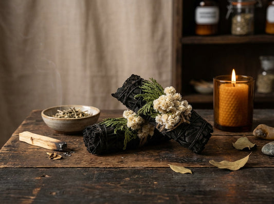 Midnight Bloom · Floral White Sage Smudge